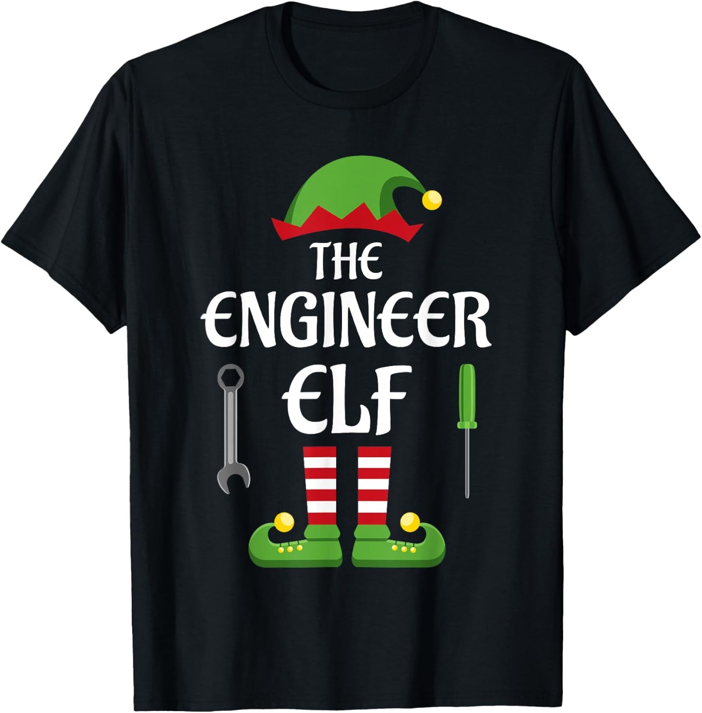 Engineer Elf Family Matching Group Christmas T-Shirt - T-Shirt | Black