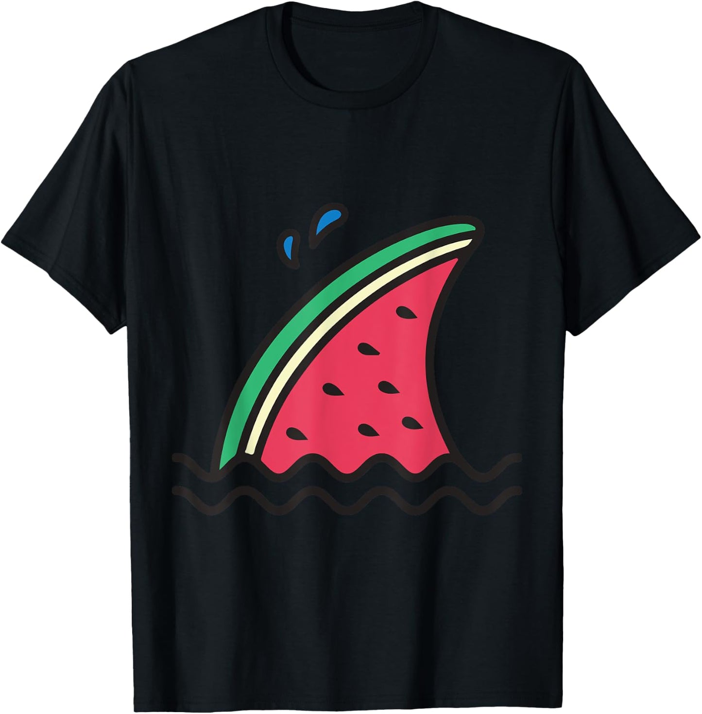 Kawaii Watermelon Shark Fin Funny Family Summer Vacation Women Girls Kids T-Shirt - T-Shirt | Black
