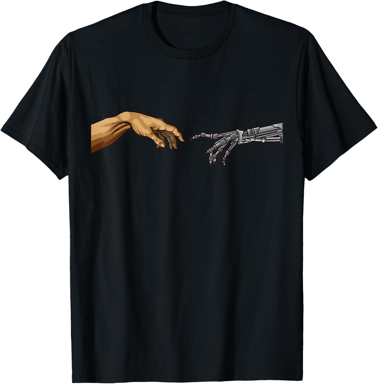 Michelangelo Creation Of Adam Hands Cyborg Robotics Funny AI T-Shirt - T-Shirt | Black
