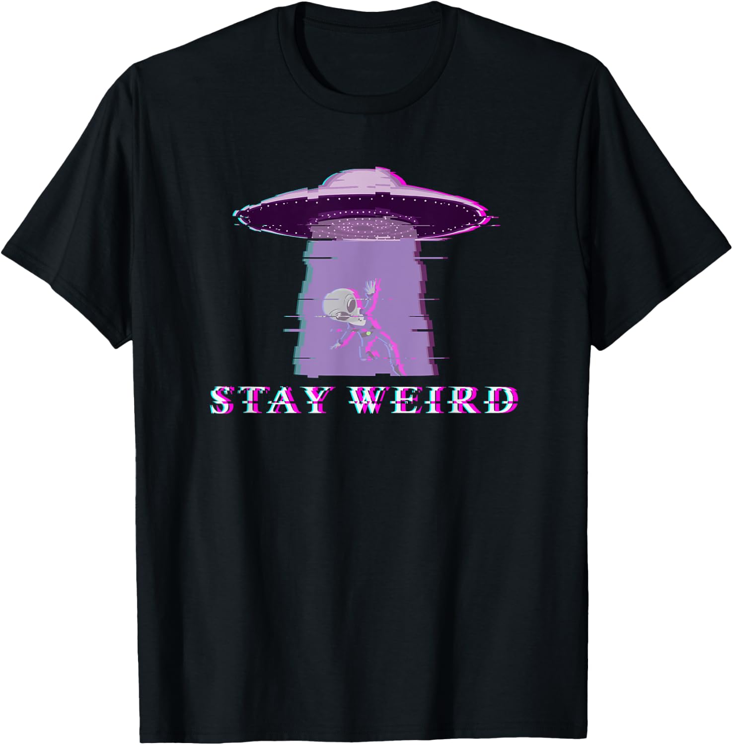 Alien Stay Weird UFO Vaporwave T-Shirt - T-Shirt | Black