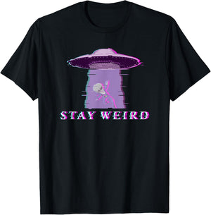 Alien Stay Weird UFO Vaporwave T-Shirt - T-Shirt | Black