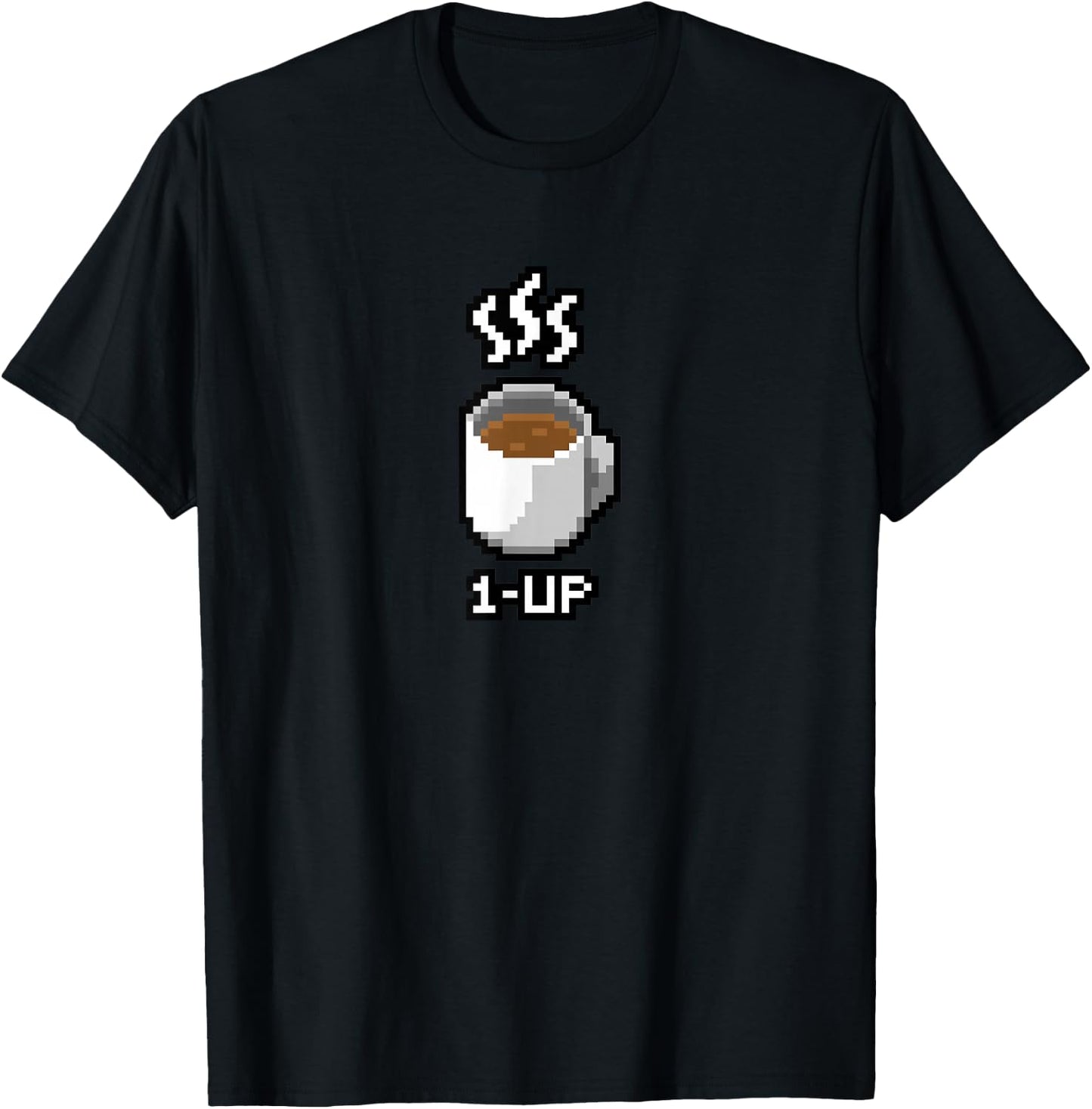 1-Up Coffee Funny 8-Bit Pixel Vintage One Up Graphic T-Shirt - T-Shirt | Black