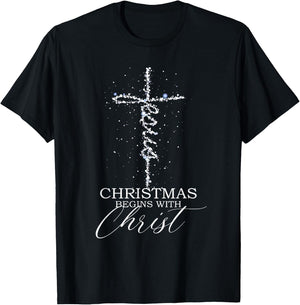 Christmas begins with Christ Jesus Faithful Christian Light T-Shirt - T-Shirt | Black