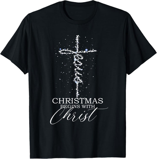 Christmas begins with Christ Jesus Faithful Christian Light T-Shirt - T-Shirt | Black