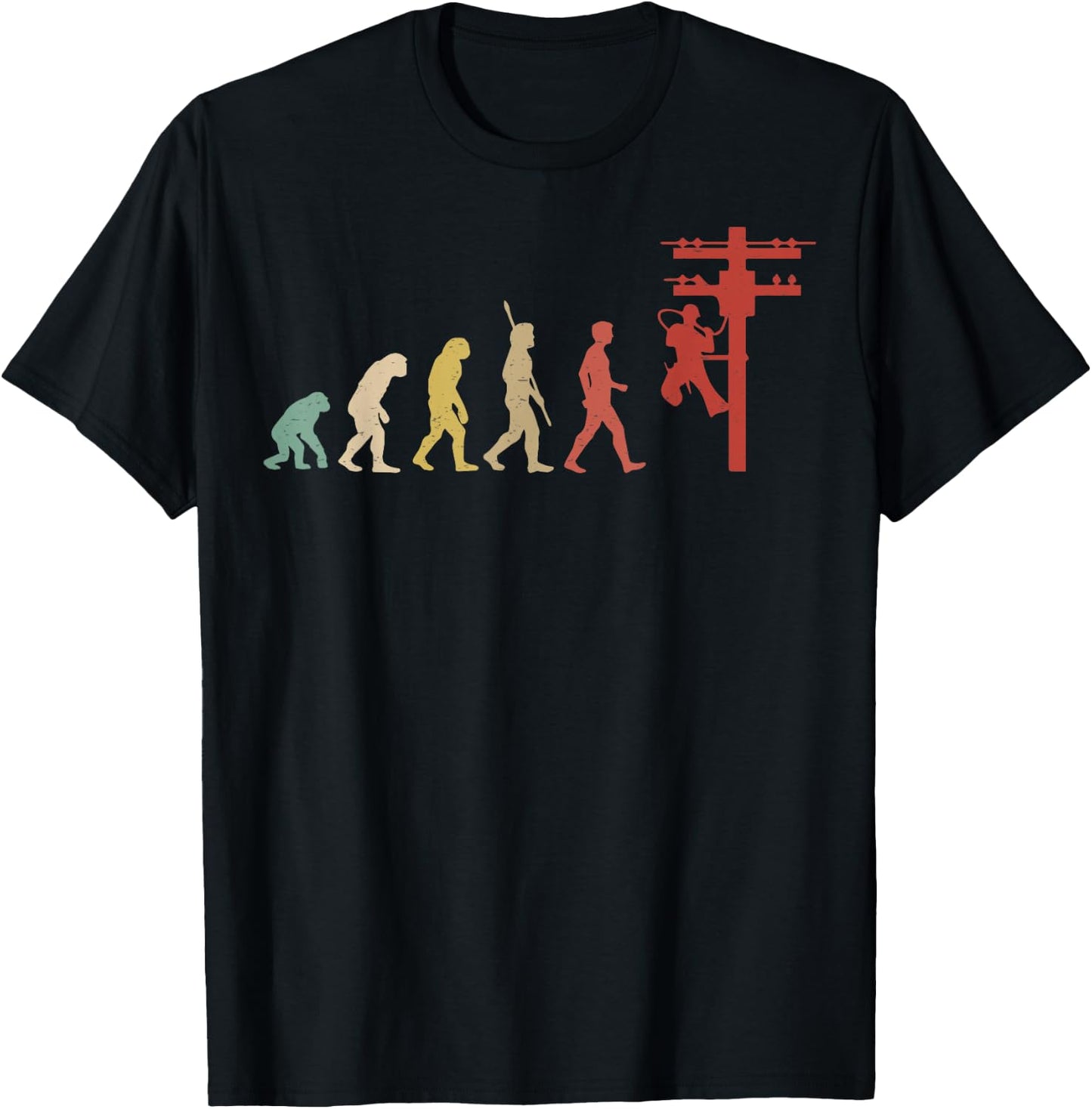Vintage Electrician Human Evolution Vintage Lineman T-Shirt - T-Shirt | Black