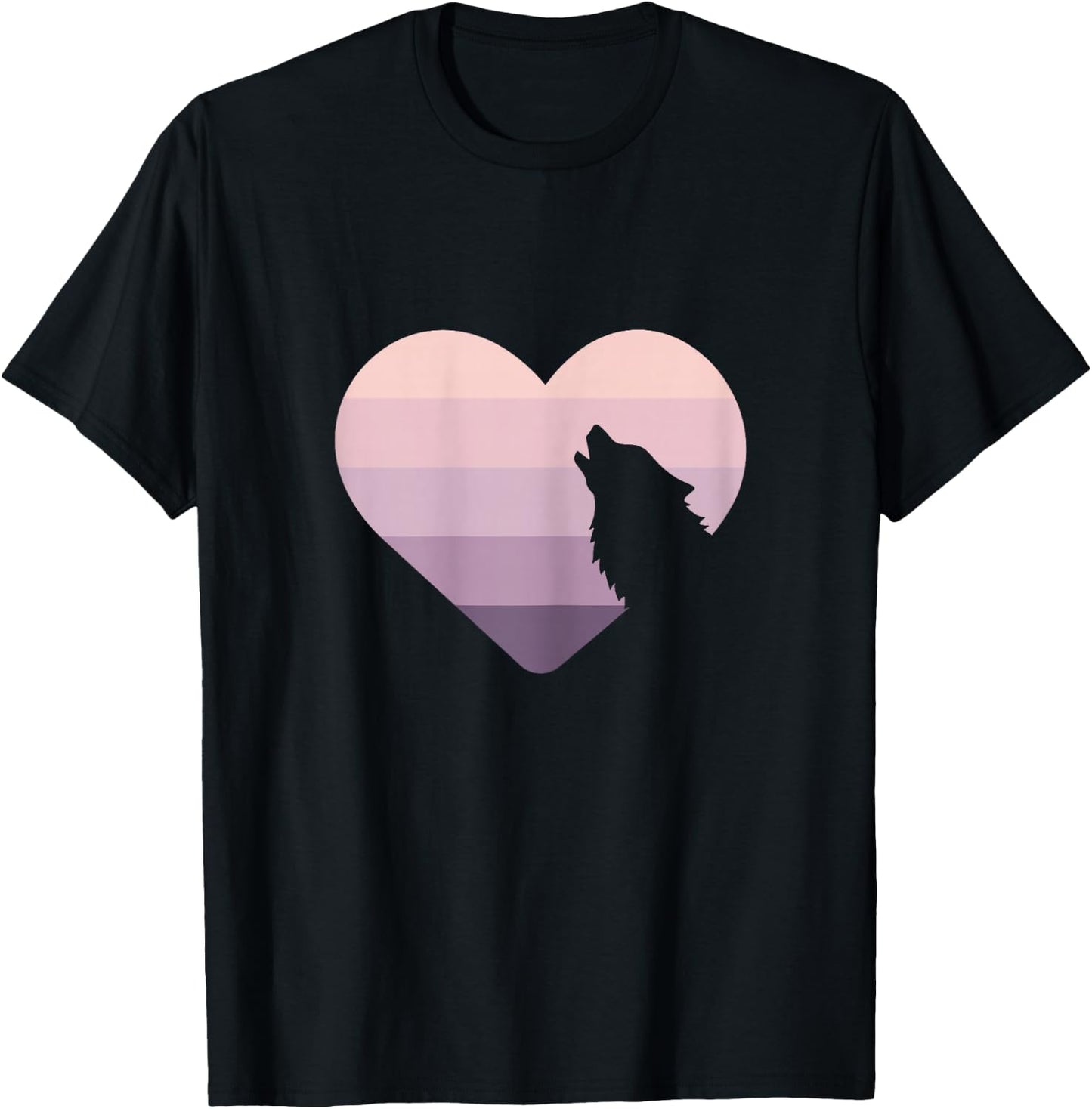 Wolf Lovers Cute Heart Howling Wolf Purple Pink Retro Moon T-Shirt - T-Shirt | Black