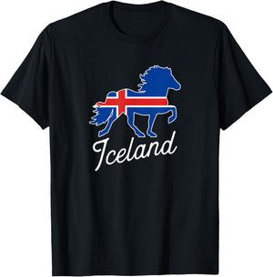 Flag of Iceland Shirt with Horse T-Shirt - T-Shirt | Black