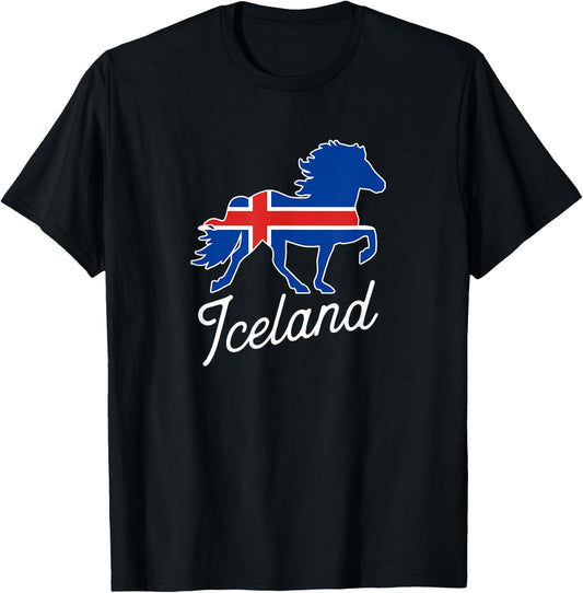 Flag of Iceland Shirt with Horse T-Shirt - T-Shirt | Black