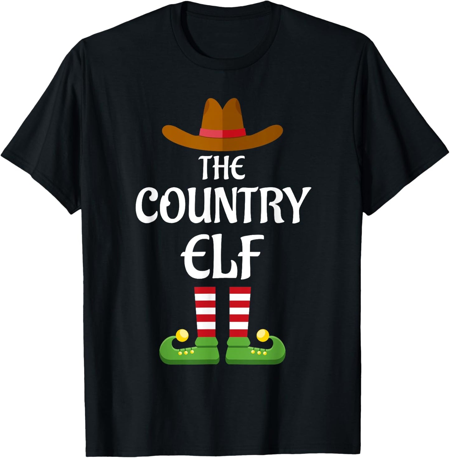 Country Elf Family Matching Group Christmas Cowboy T-Shirt - T-Shirt | Black