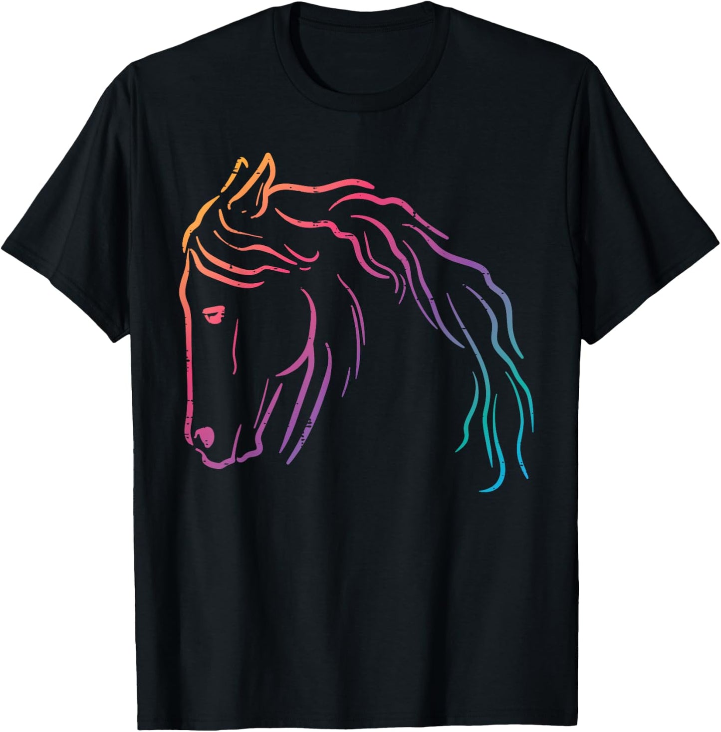 Colorful Horse Head Minimal Art Equestrian Men Women Kids T-Shirt - T-Shirt | Black