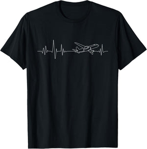 Airline Pilot Heartbeart - Aviation Aircraft Airplane Lover T-Shirt - T-Shirt | Black
