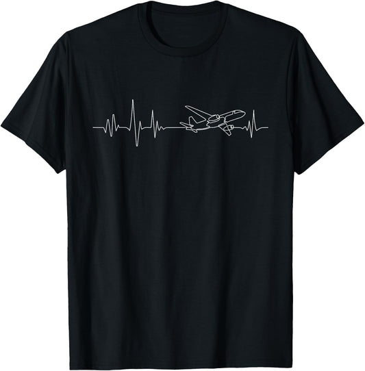 Airline Pilot Heartbeart - Aviation Aircraft Airplane Lover T-Shirt - T-Shirt | Black