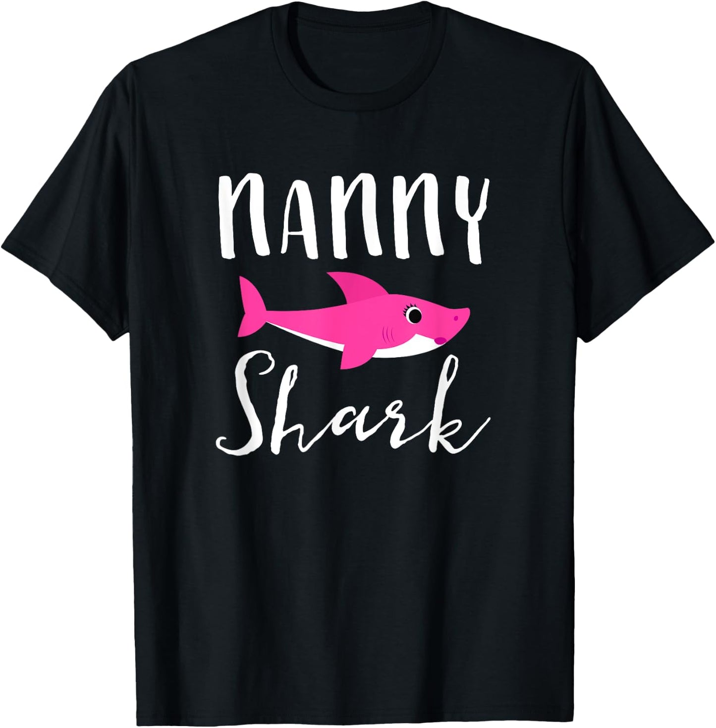 Nanny Shark Grandma Grandmother Pink Shark Graphic T-Shirt - T-Shirt | Black
