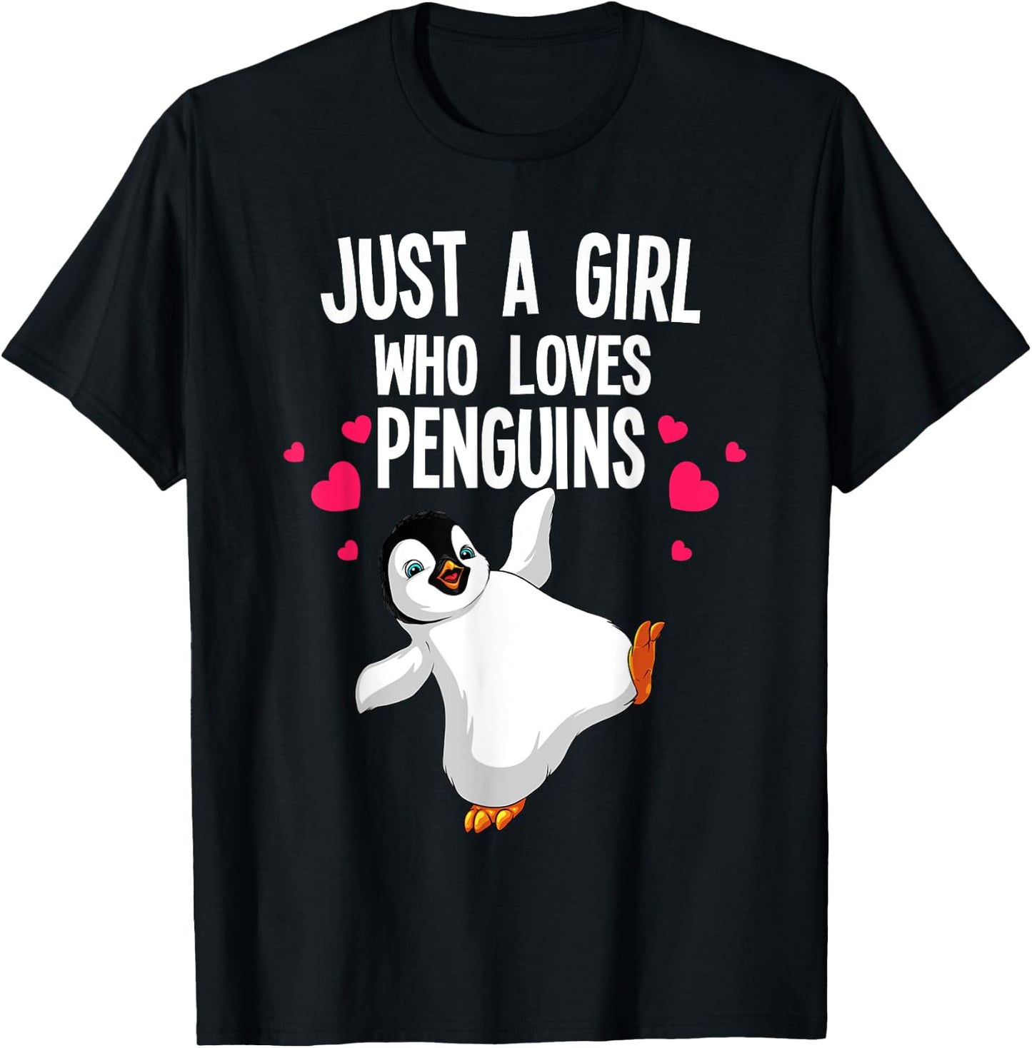 Funny Penguin Design Girls Kids Aquatic Bird Lover T-Shirt - T-Shirt | Black