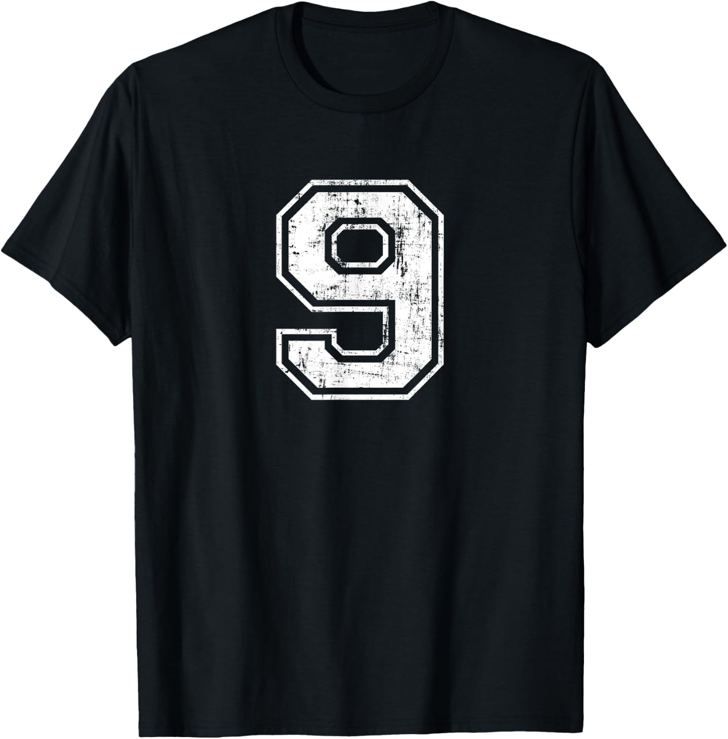 Number 9 Nine Distressed Vintage Sports Training Practice T-Shirt - T-Shirt | Black