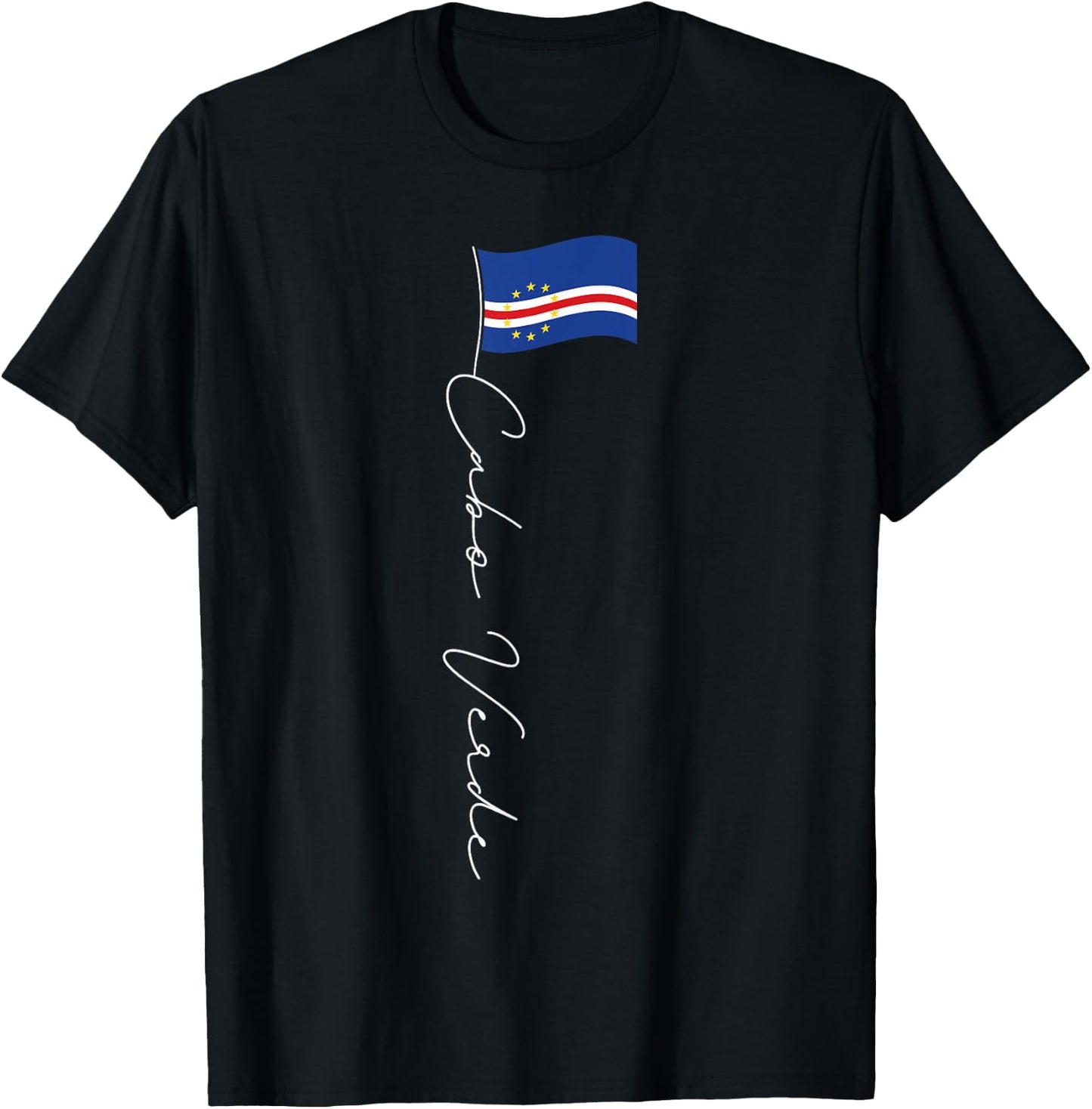 Family Heritage Gifts Cabo Verde Signature Flag Pole Patriotic Cape Verdean Flag T-Shirt - T-Shirt | Black