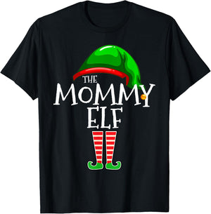 Mommy Elf Family Matching Group Christmas Mom T-Shirt - T-Shirt | Black