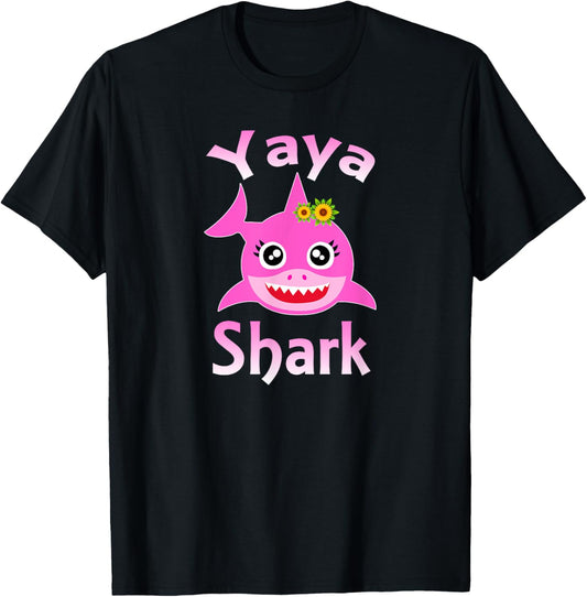 Yaya Shark Greek Grandma Funny Shark T-Shirt - T-Shirt | Black