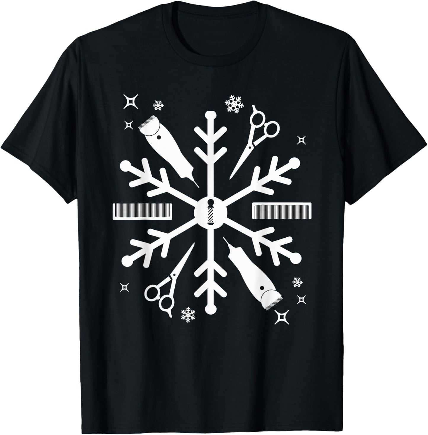 Funny Barber Shirt Christmas Snowflake Hair Stylist T-Shirt - T-Shirt | Black