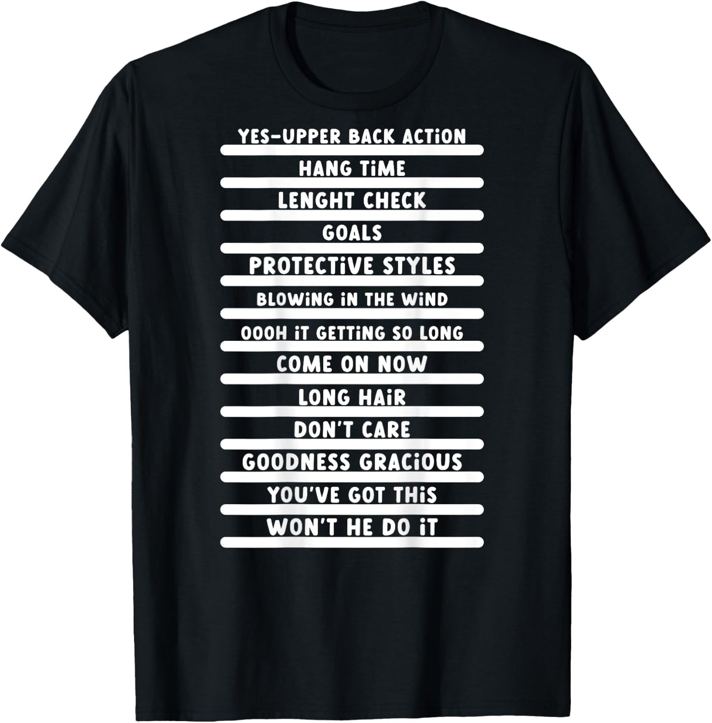 Track Your Long Natural Hair - Length Check Hair Backprint T-Shirt - T-Shirt | Black