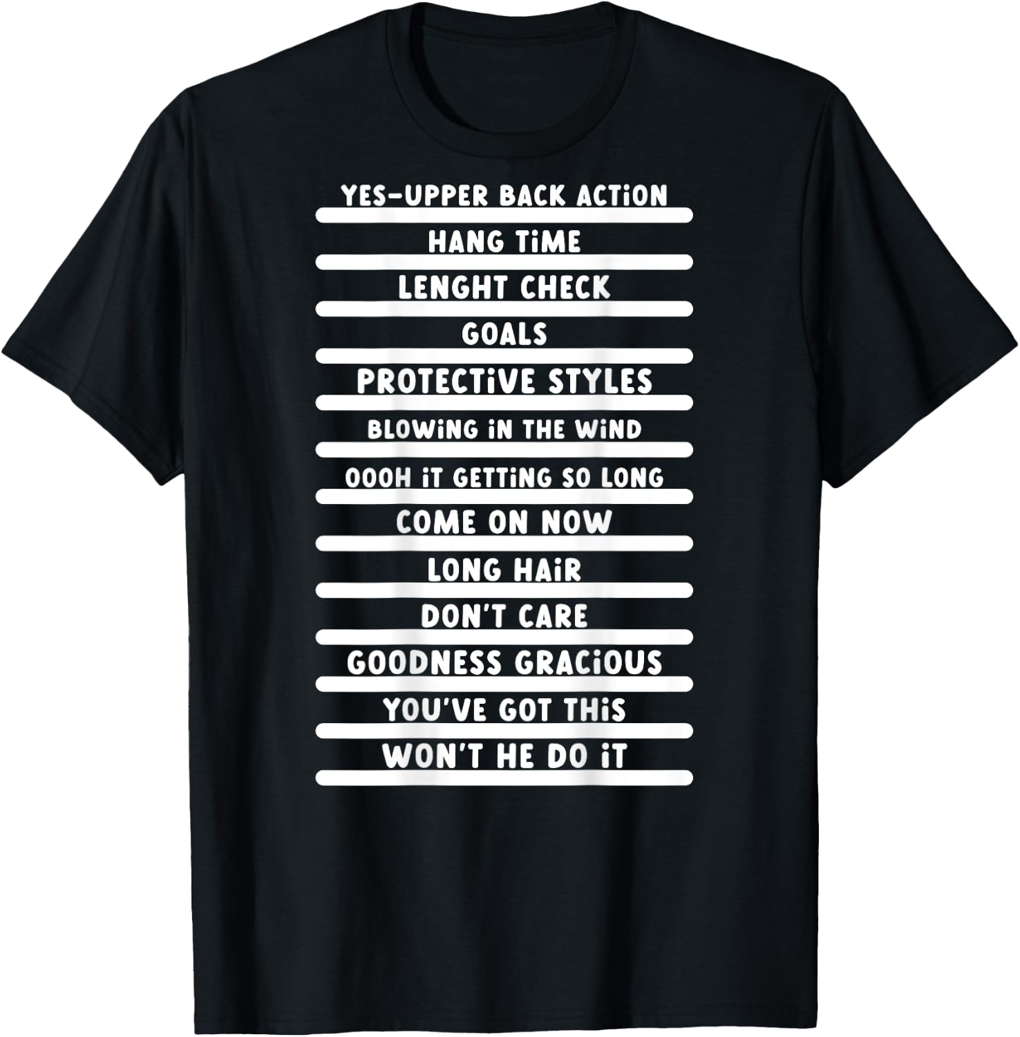 Track Your Long Natural Hair - Length Check Hair Backprint T-Shirt - T-Shirt | Black