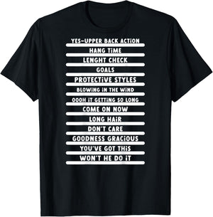 Track Your Long Natural Hair - Length Check Hair Backprint T-Shirt - T-Shirt | Black