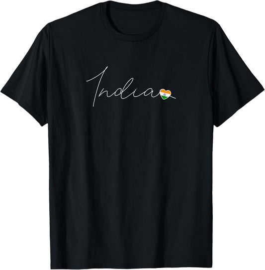 Bharat Love Indian Flag and Heart on India T-Shirt - T-Shirt | Black