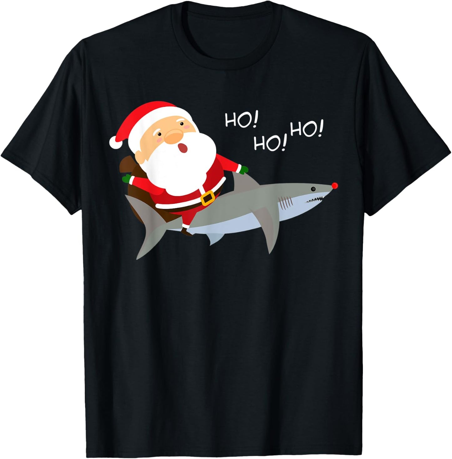 Santa Riding Shark Shirt | Xmas Christmas Gift T-Shirt - T-Shirt | Black