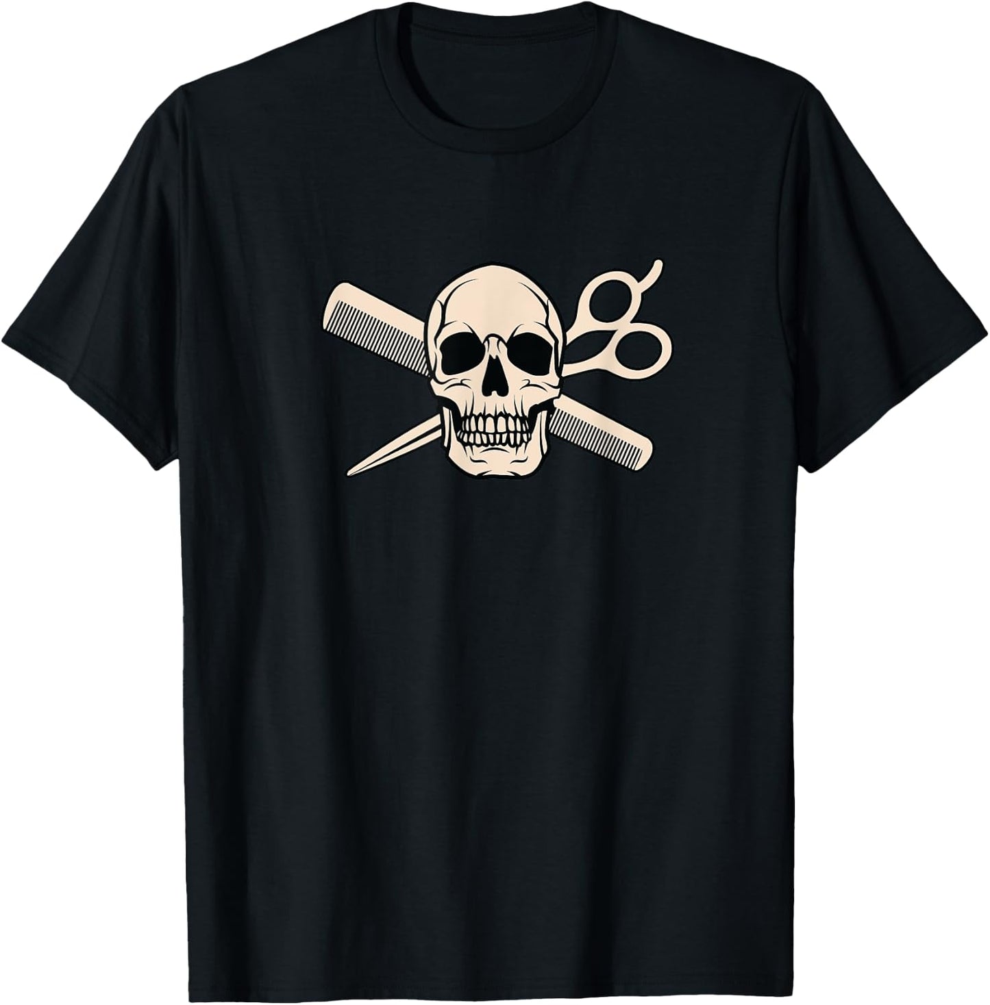 Skull, Scissors & Comb - Barber Graphic T-Shirt - T-Shirt | Black