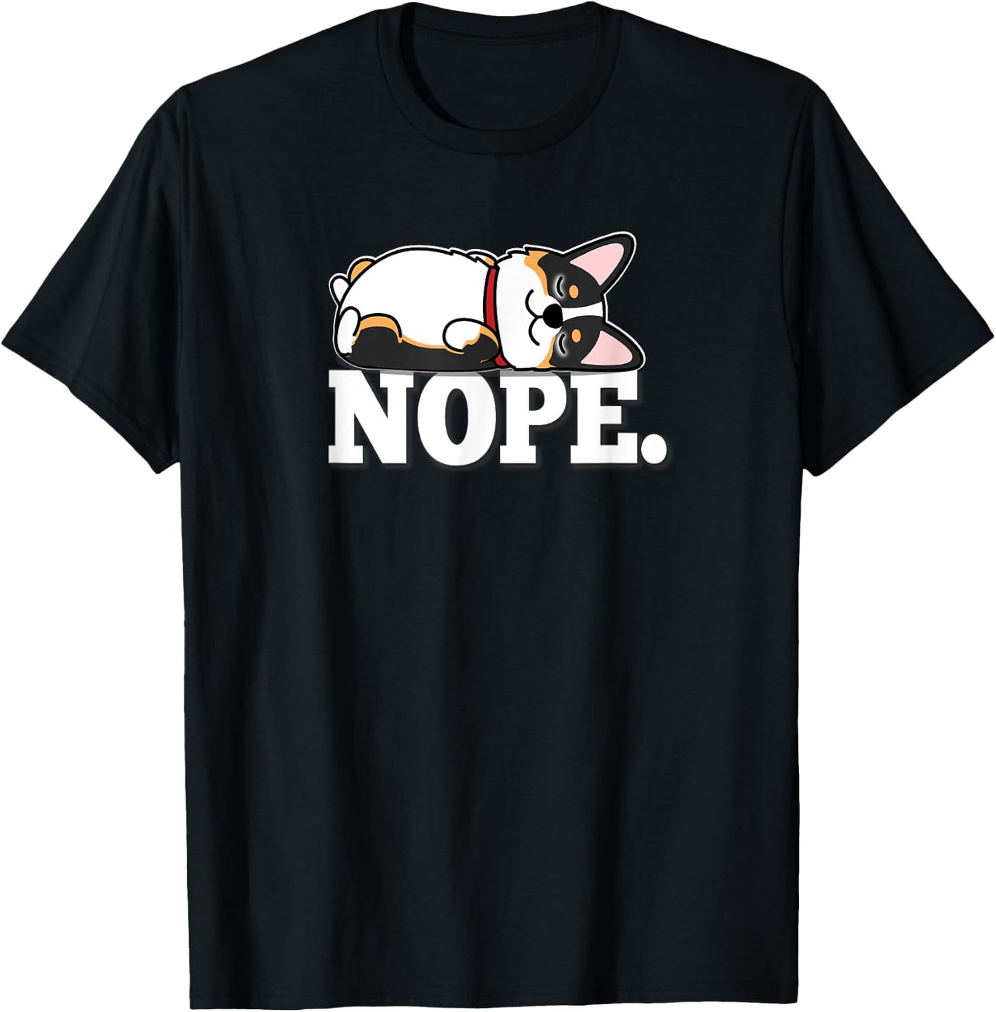Kawaii Napping NOPE Black Tricolor Corgi Lover T-Shirt - T-Shirt | Black
