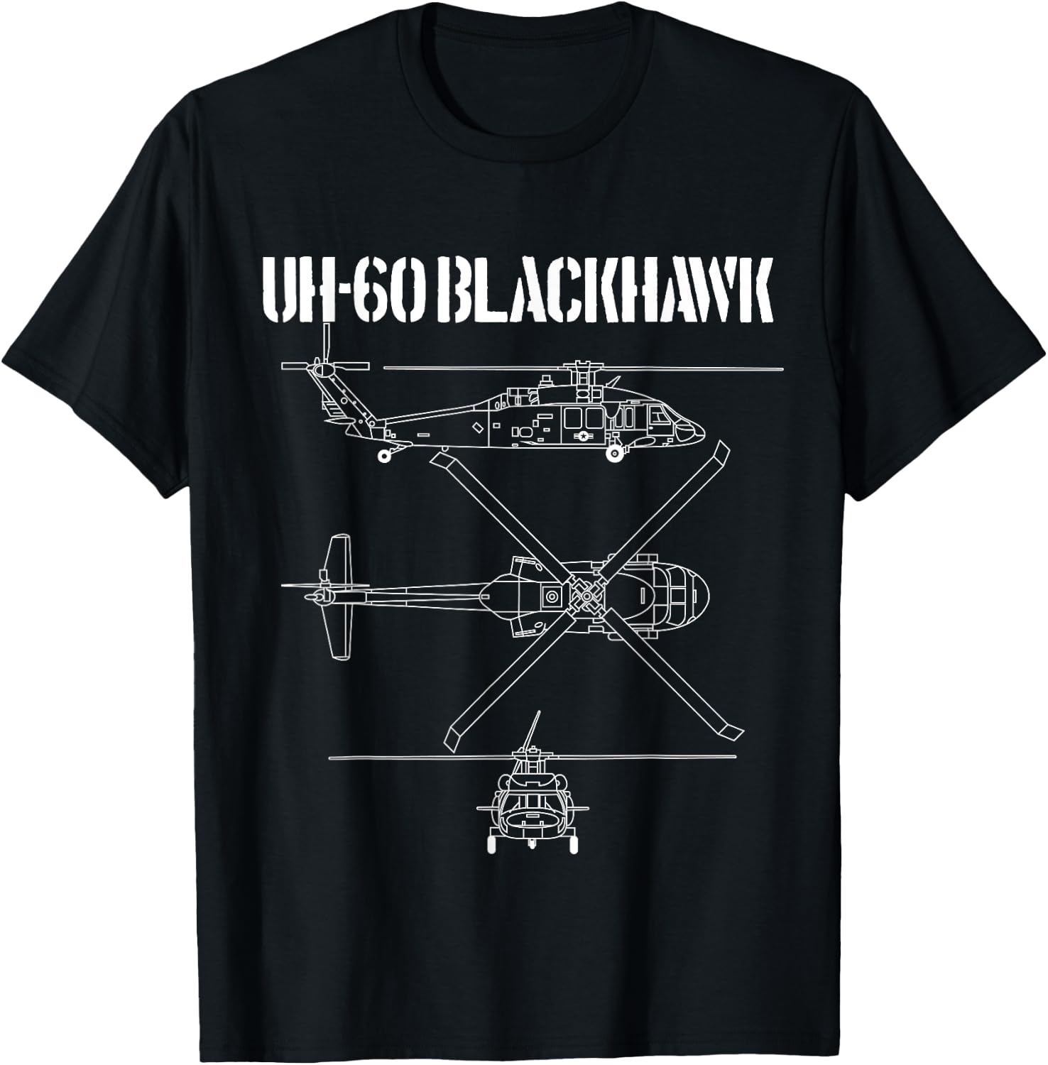 Blackhawk Schematic Military Helicopter UH-60 Blackhawk T-Shirt - T-Shirt | Black