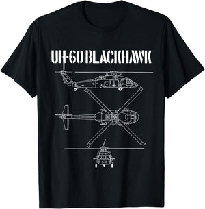 Blackhawk Schematic Military Helicopter UH-60 Blackhawk T-Shirt - T-Shirt | Black