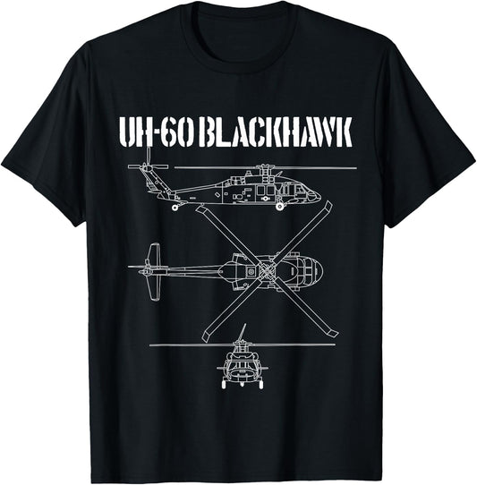 Blackhawk Schematic Military Helicopter UH-60 Blackhawk T-Shirt - T-Shirt | Black