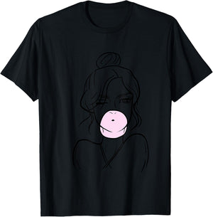Bubblegum Girl Outline Cute Minimal Art Design Teens Gift T-Shirt - T-Shirt | Black