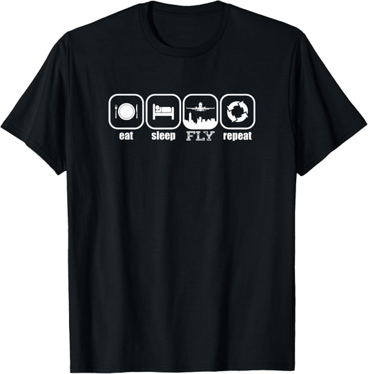 Eat, Sleep, Fly, Repeat - Funny Pilot, Funny Plane Airplane T-Shirt - T-Shirt | Black