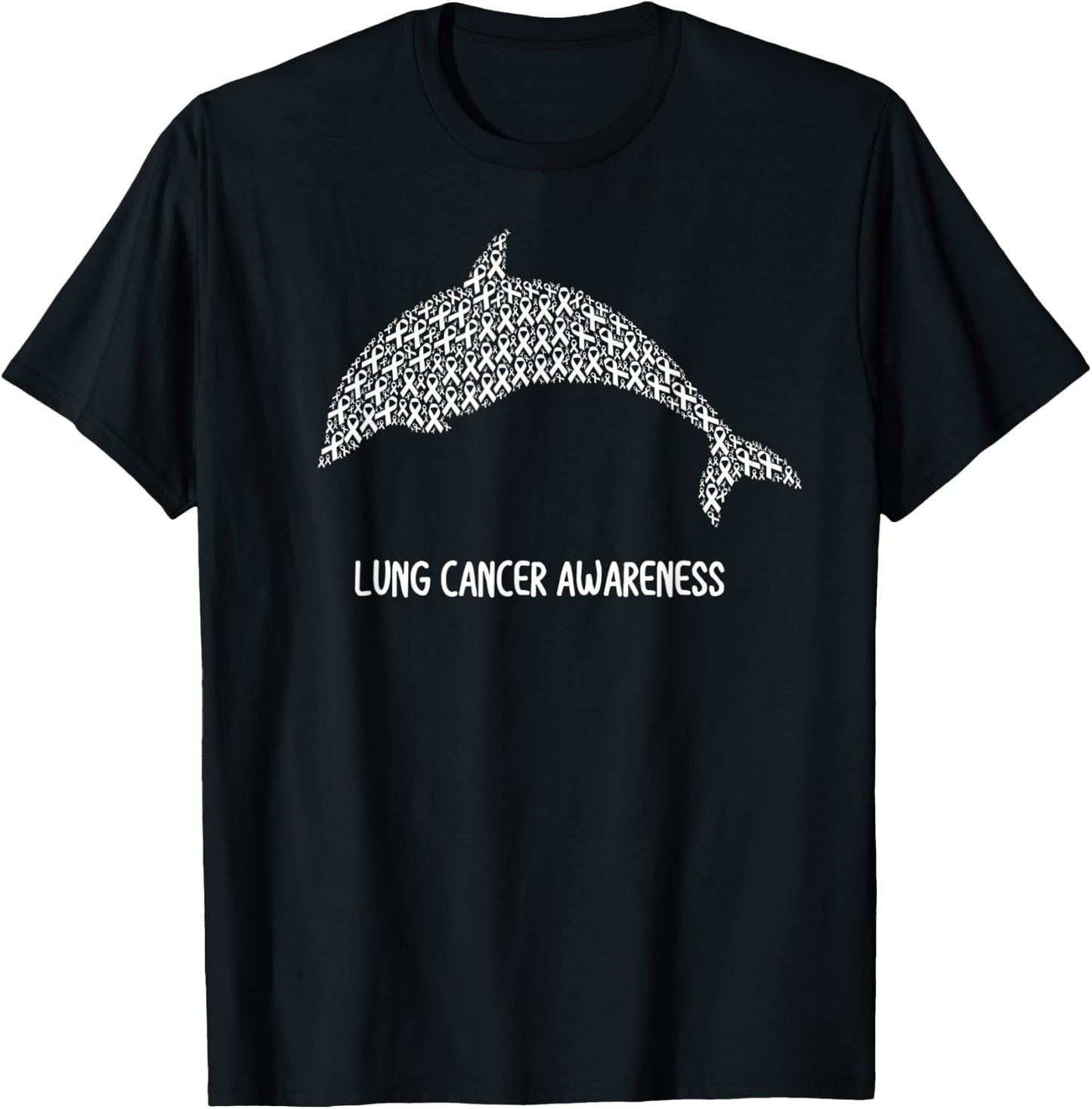 Lung Cancer Awareness White Ribbon Survivor - Fish Dolphin T-Shirt - T-Shirt | Black
