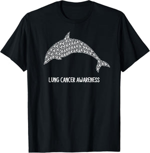 Lung Cancer Awareness White Ribbon Survivor - Fish Dolphin T-Shirt - T-Shirt | Black