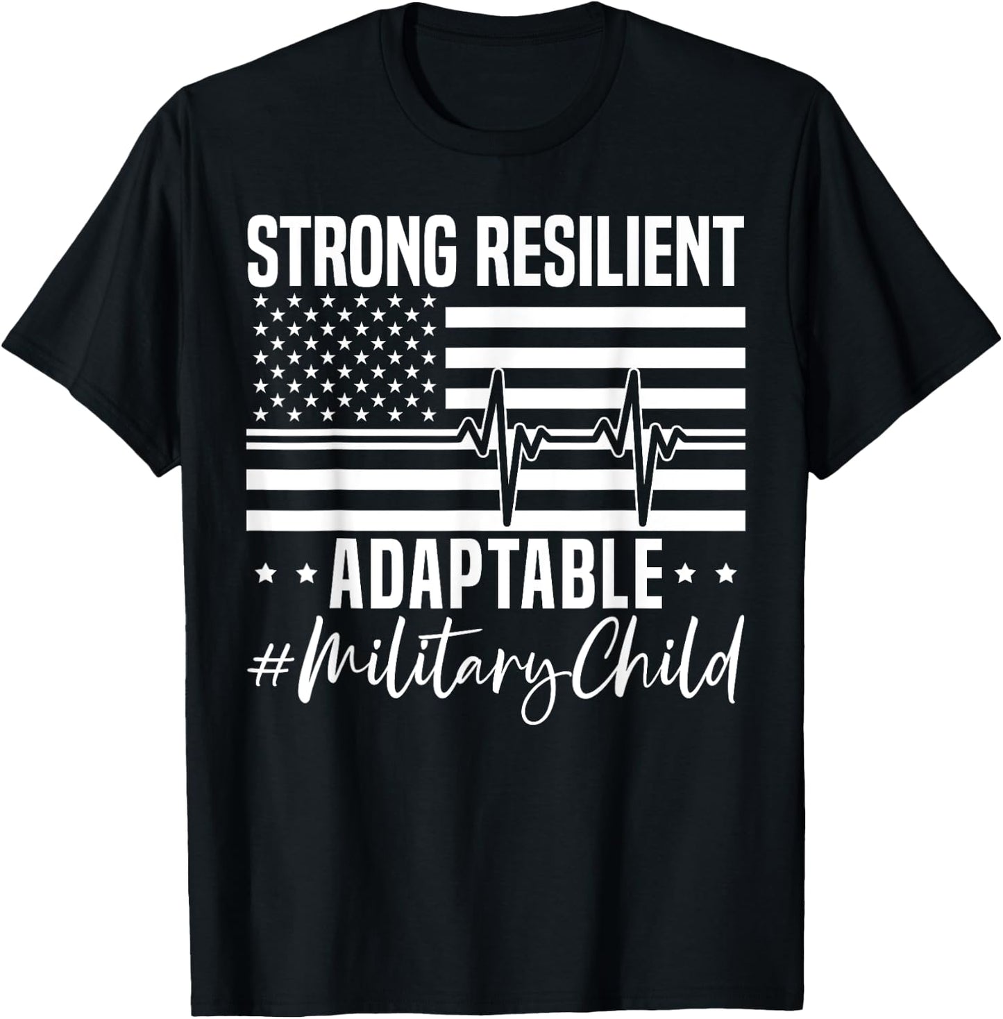 Strong Resilient Adaptable Military Child Month USA Flag Women Kids Men T-Shirt - T-Shirt | Black