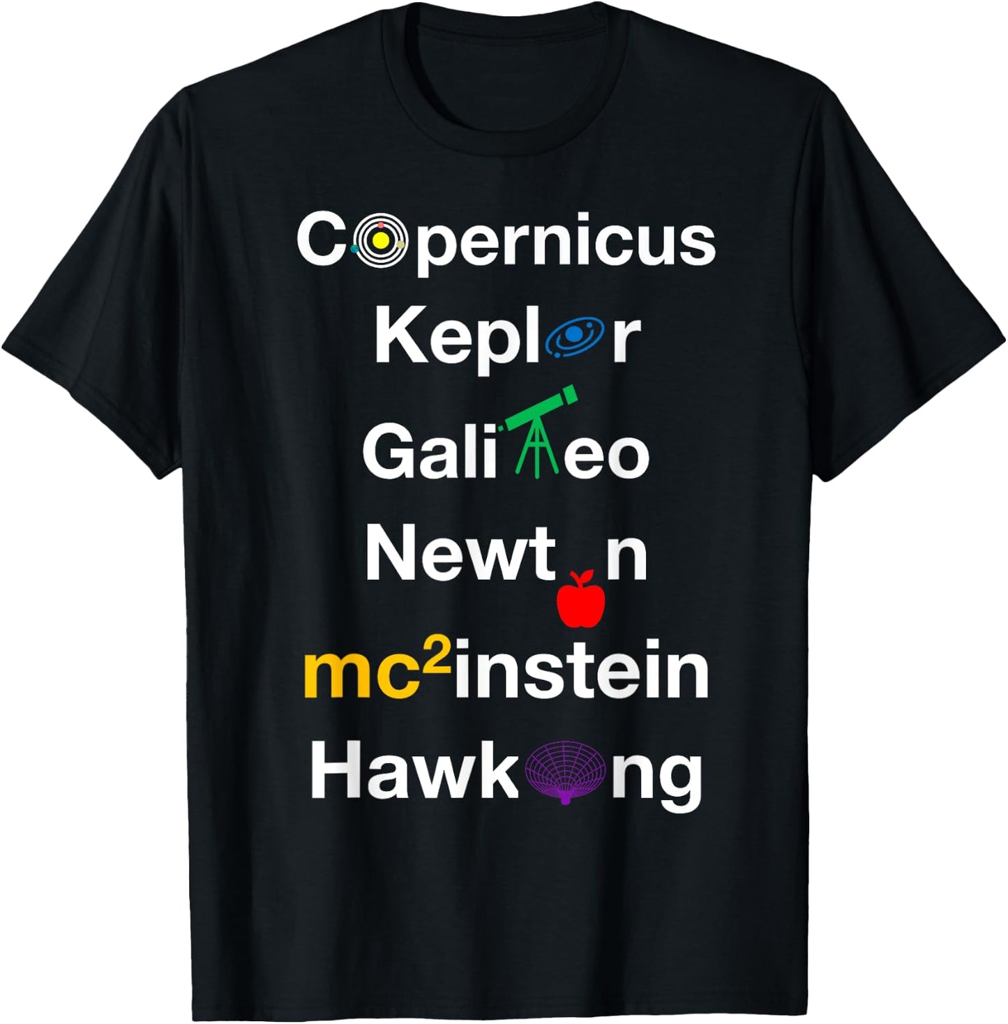 Nerdy Copernicus Galileo Kepler Newton Space Scientists Gift T-Shirt - T-Shirt | Black