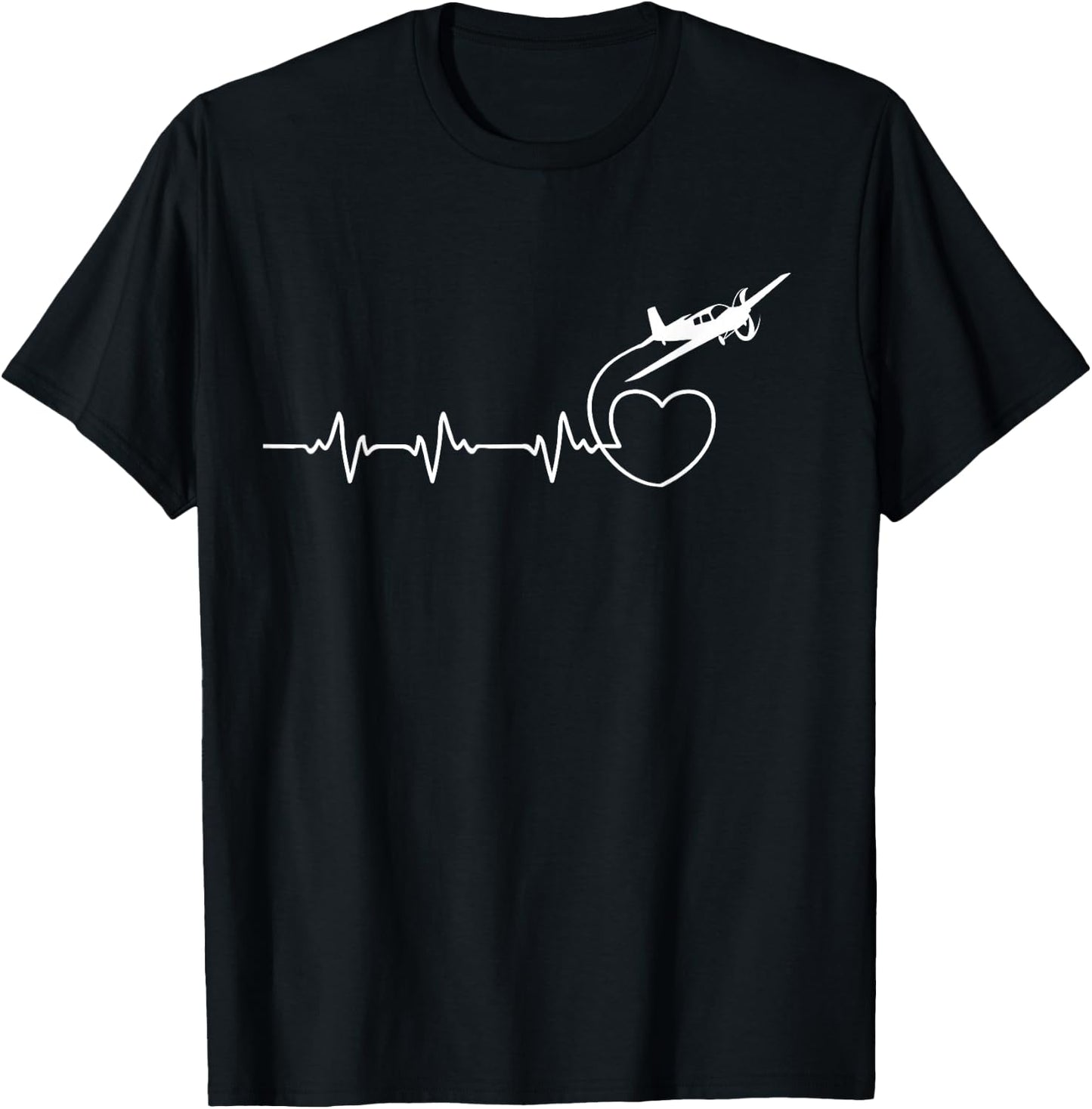 Airplane Pilot Heartbeat line Low Wing aircraft T-Shirt - T-Shirt | Black