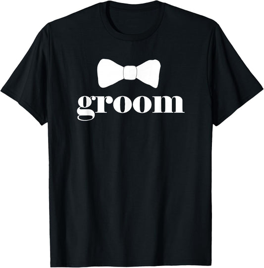 Funny Groom Bow Tie Bachelor Party Outfit Cool Wedding Gift T-Shirt - T-Shirt | Black