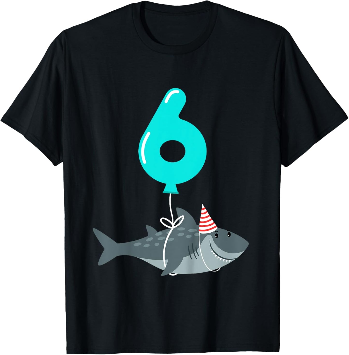 6th Birthday Shark Shirt | Cute 6 Year Old Shark Gift Shirt T-Shirt - T-Shirt | Black