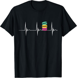 Macarons Heartbeat EKG Pulse Macaron Cookie Macaron T-Shirt - T-Shirt | Black