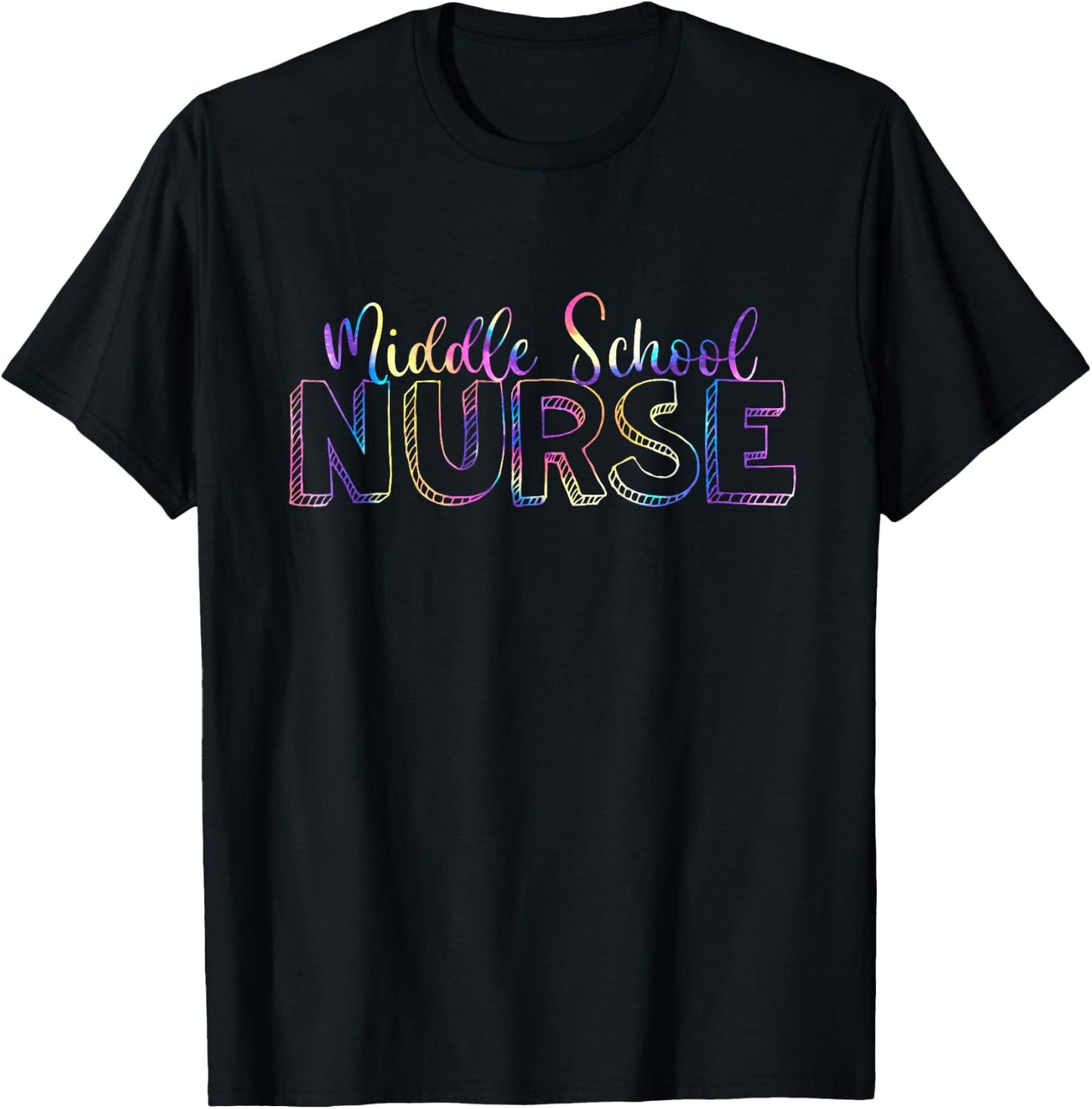 Cute Tie Dye Middle School Nurse RN Back To School Nursing T-Shirt - T-Shirt | Black