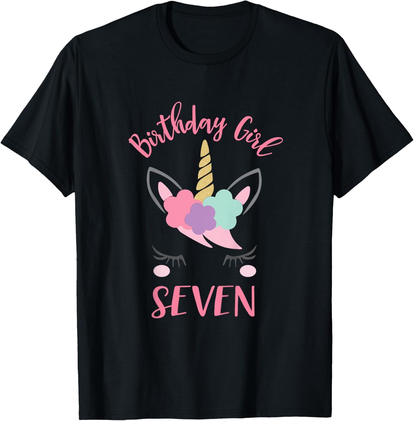 7th Birthday Shirt Girl Unicorn Seventh Birthday Outfit T-Shirt - T-Shirt | Black