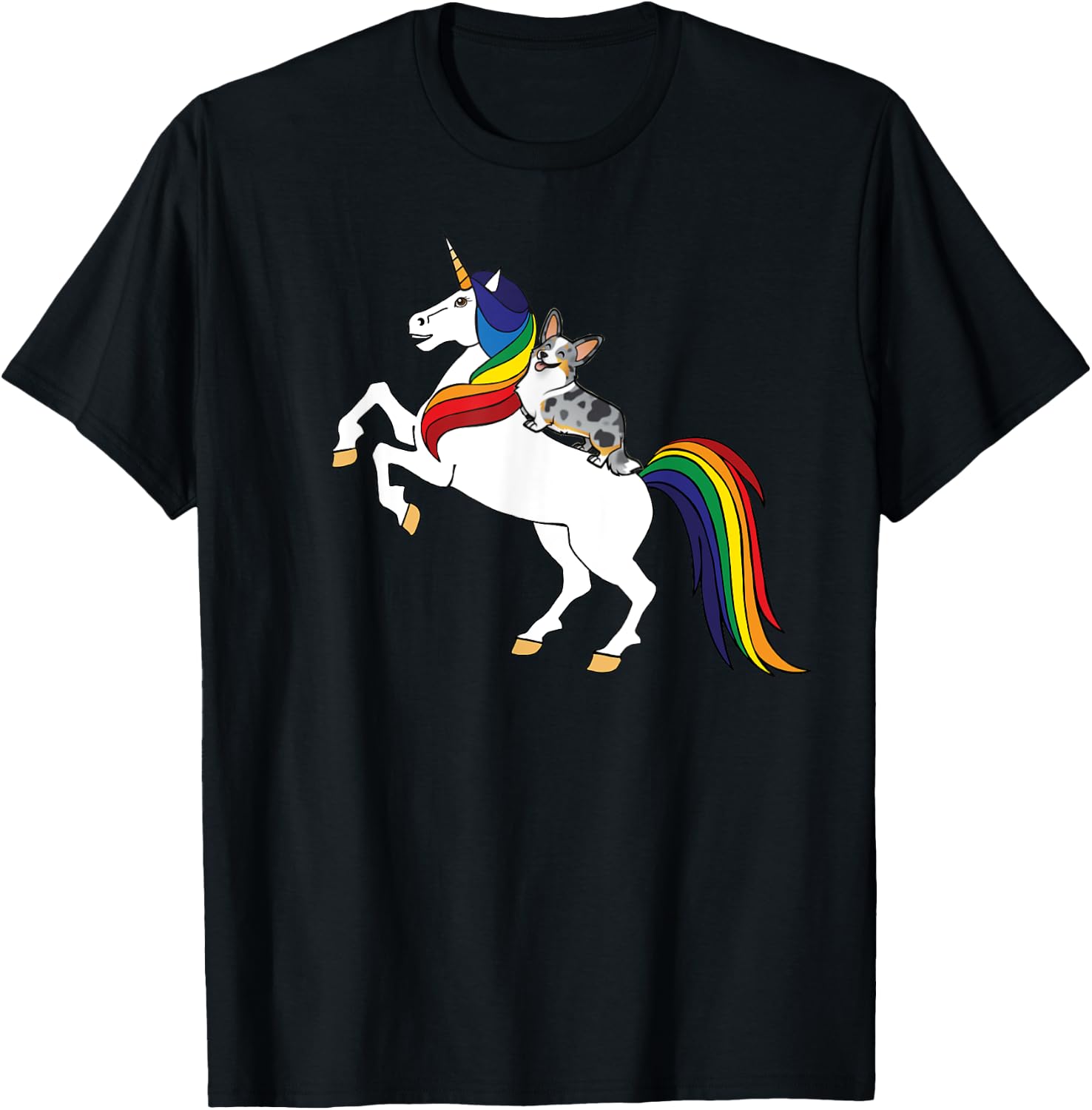 Funny Kawaii Kids Unicorn Cardigan Blue Merle Corgi Lover T-Shirt - T-Shirt | Black