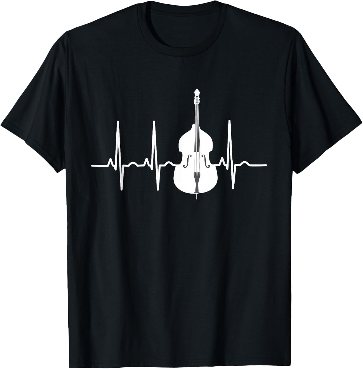 Double Bass Player ECG Heartbeat Bassist Musicians Instrument T-Shirt - T-Shirt | Black