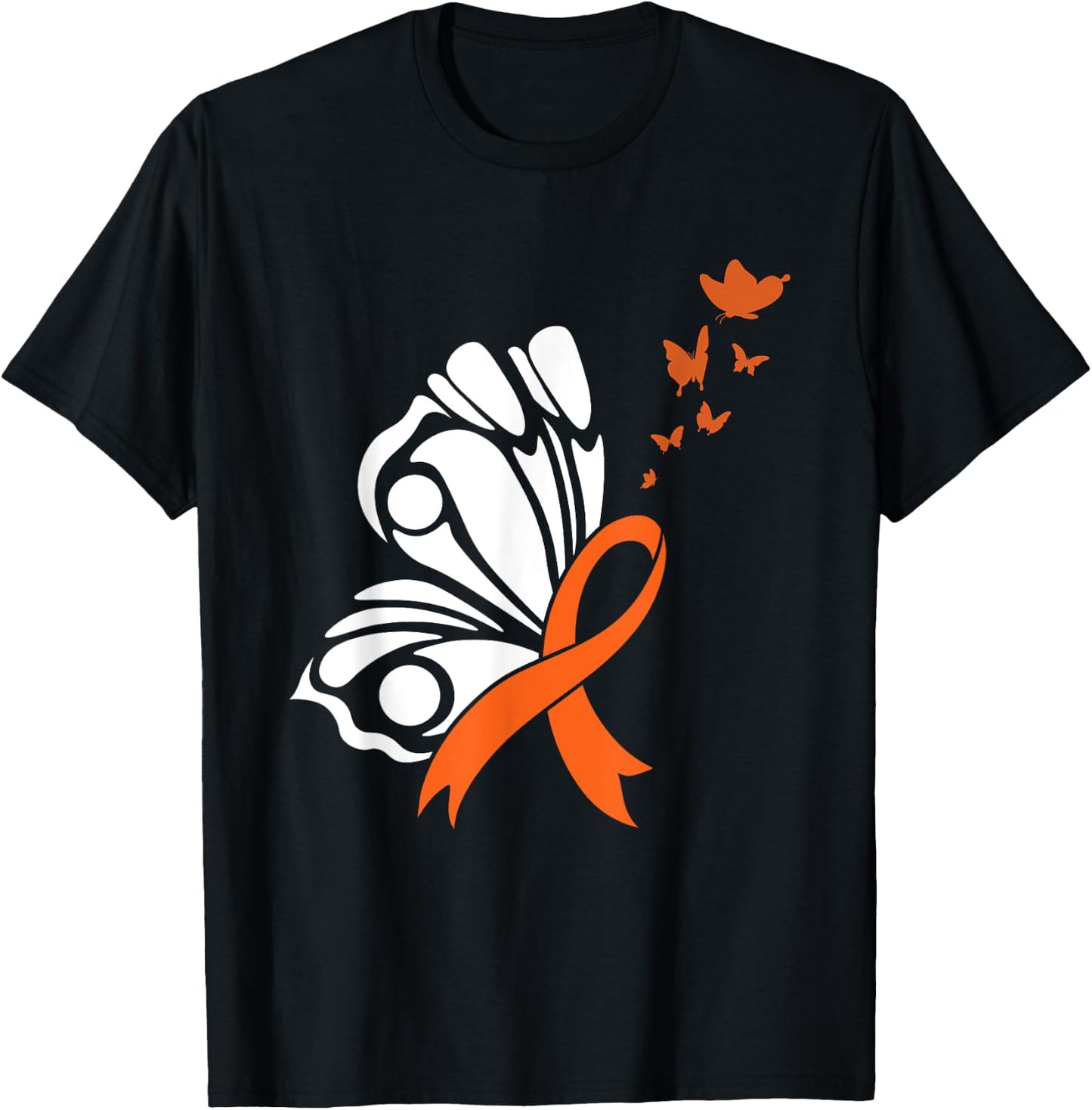 Butterfly Blood Cancer Awareness Leukemia Orange Ribbon Hope T-Shirt - T-Shirt | Black