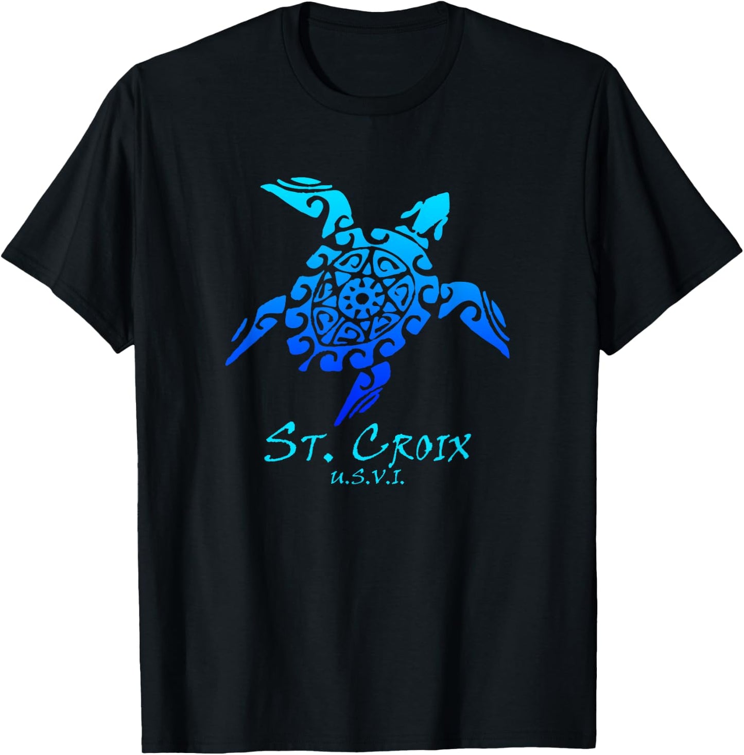 St. Croix, USVI Vintage Retro Tribal Turtle Vacation T-Shirt - T-Shirt | Black