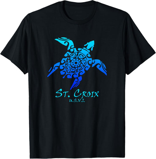 St. Croix, USVI Vintage Retro Tribal Turtle Vacation T-Shirt - T-Shirt | Black